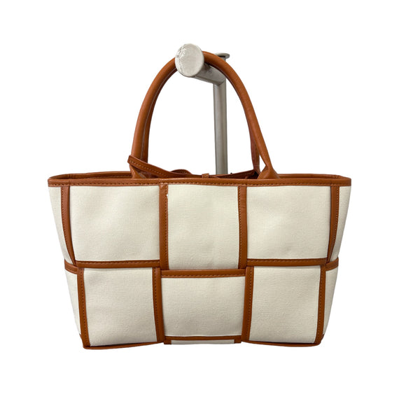 Tan And Cream Woven Bag BEYOND BAROQUE