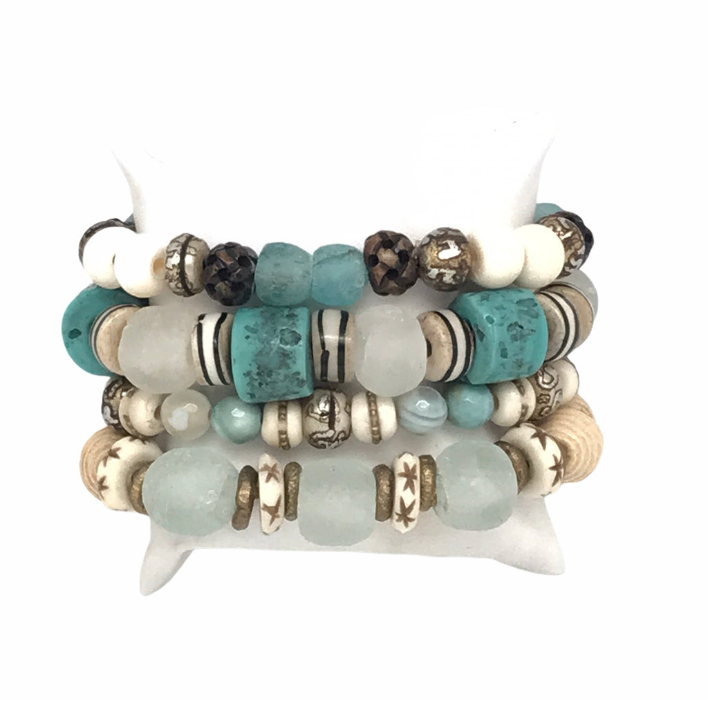 Seafoam Seaglass Bracelet Set