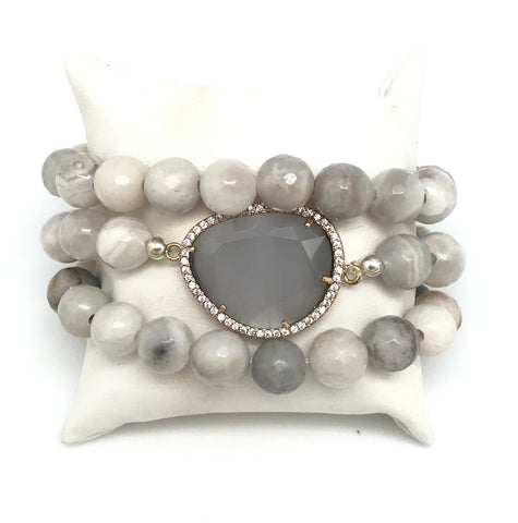 White Agate Bracelet Set
