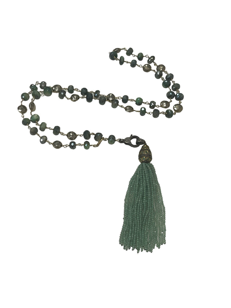 Aventurine And Diamond Tassel Necklace