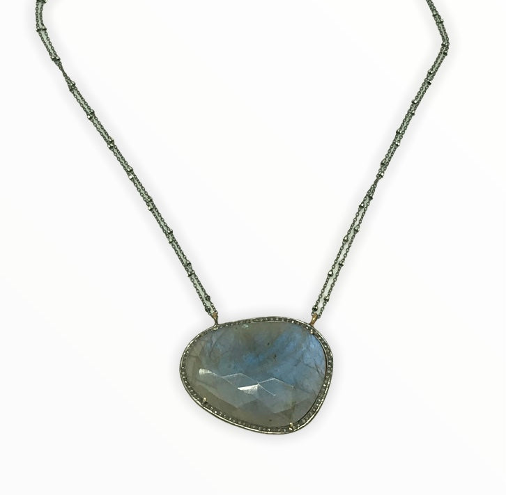 Laboradite And Diamond Pendant Necklace