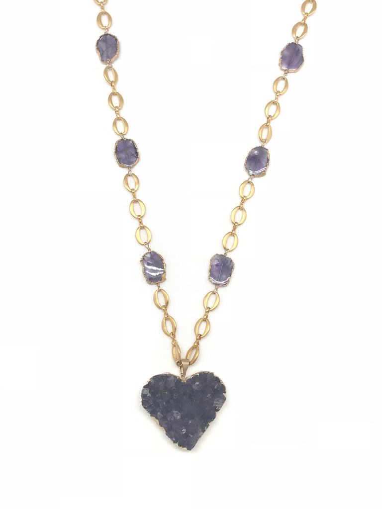 Amethyst Heart Geode Necklace