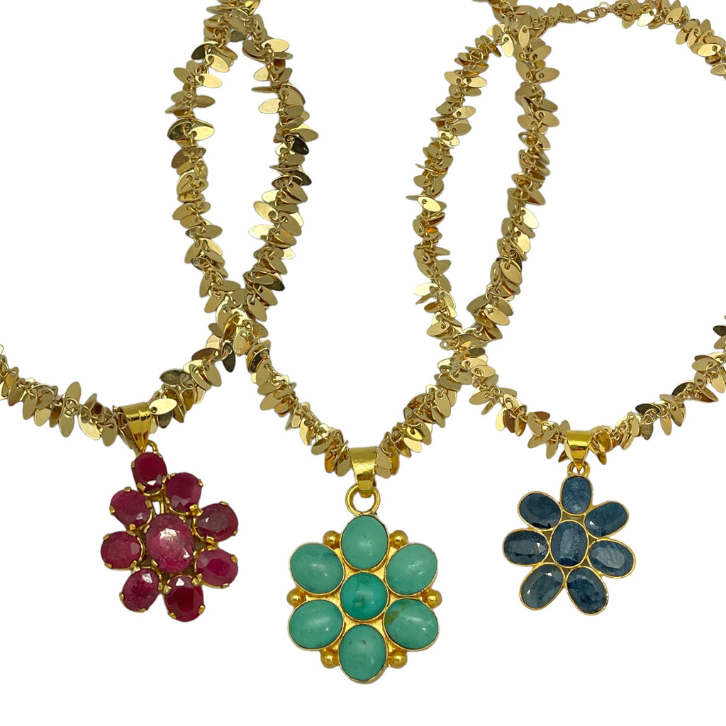 Precious Gemstone Flower Necklace