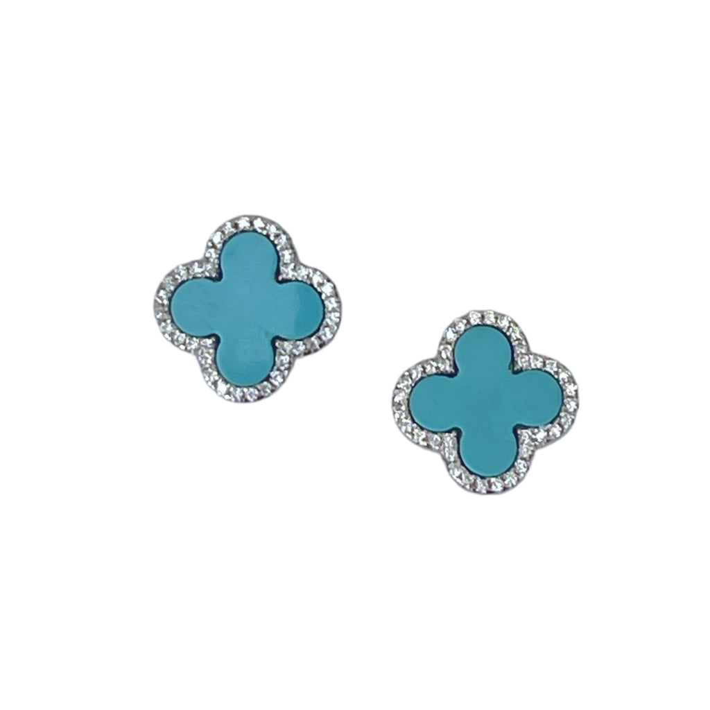 Turquoise And CZ Clover Stud