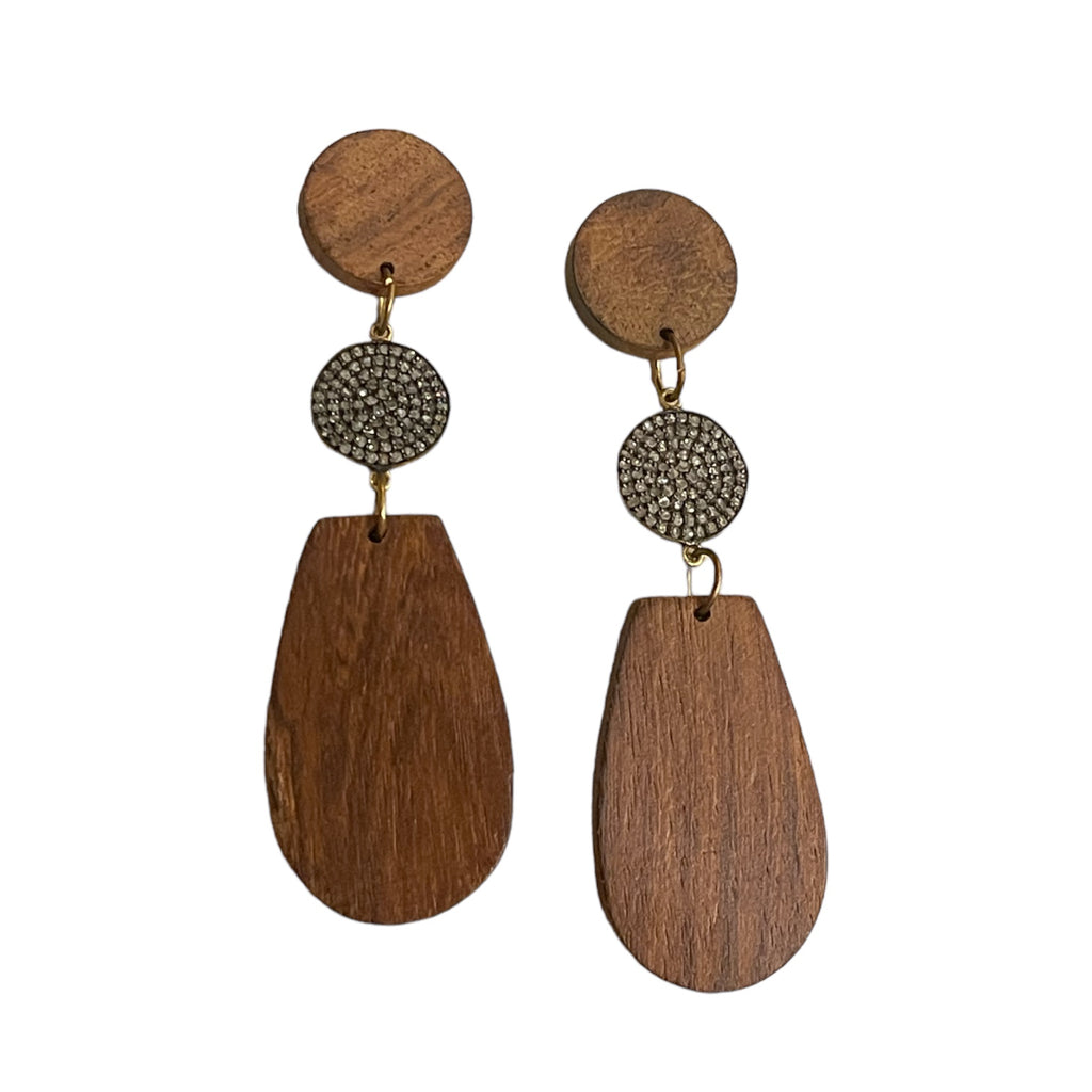 Statement Wood And Diamond Earring