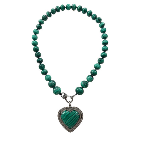 Malachite Heart Diamond Necklace