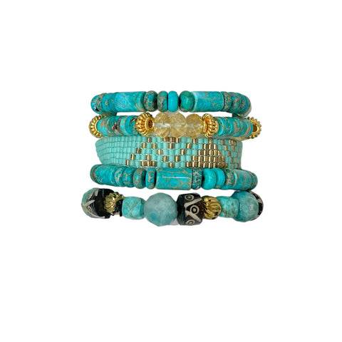 Turquoise Textured Bracelet Set