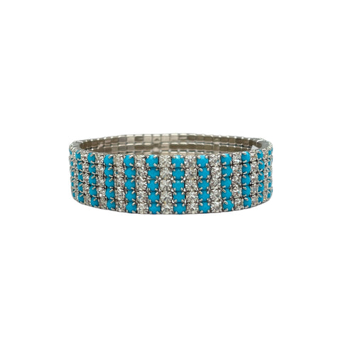 Turquoise And CZ Stretch Cuff Bracelet
