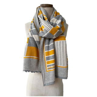 Grey And Mustard Cotton Travel Scarf