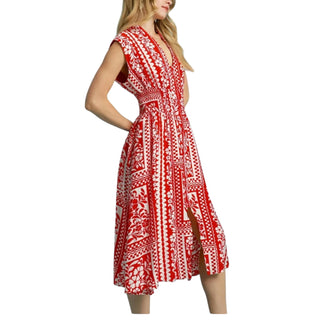 Red And White Midi Dress
