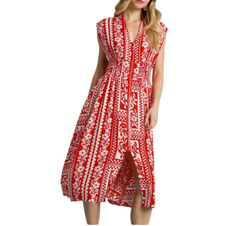 Red And White Midi Dress