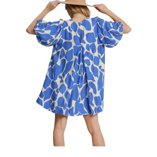 Abstract Print Puff Sleeve Dress