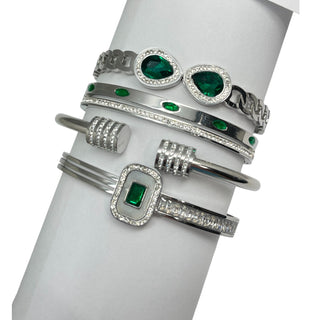 Green And Silver Bracelet Stack