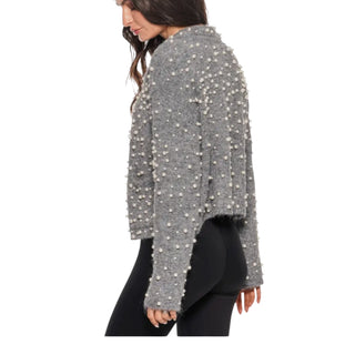 Cozy Pearl Embelished Grey Sweater