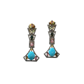 Tourmaline And Turquoise Diamond Earrings