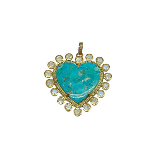 Large Turquoise And Diamond  Heart Pendant