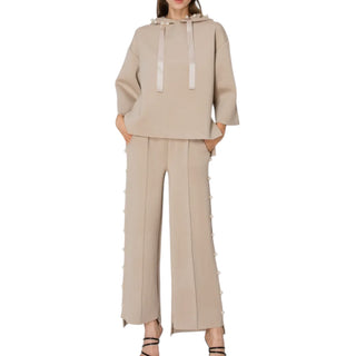 French Scuba Pearl Embellished Pant Set