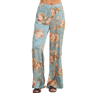 Blue Floral Satin Pant