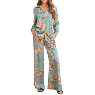 Blue Floral Satin Pant