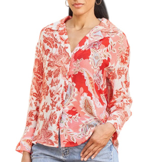 Red Floral Patchwork Blouse