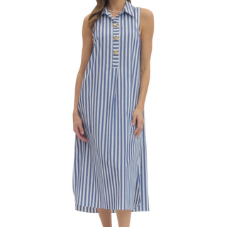 Blue Striped Midi Dress