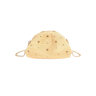 Gold Studded Straw Evening Bag