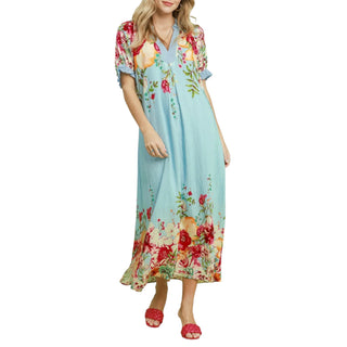 Mix Floral Print Midi Dress