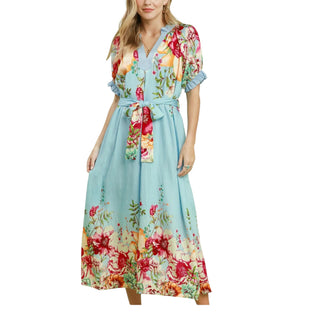Mix Floral Print Midi Dress