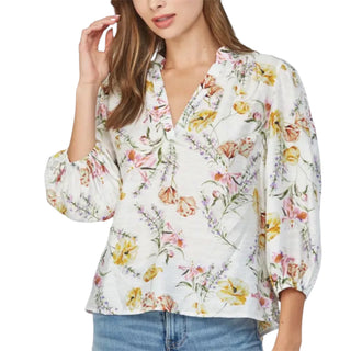 Cream Floral Long Sleeve Blouse