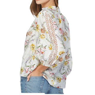 Cream Floral Long Sleeve Blouse