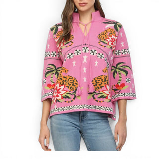 Pink Jaguar Palm Tree Sweater