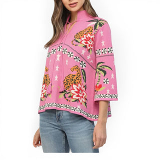 Pink Jaguar Palm Tree Sweater