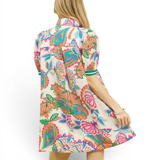 Paisley Print Striped Split Neck Dress