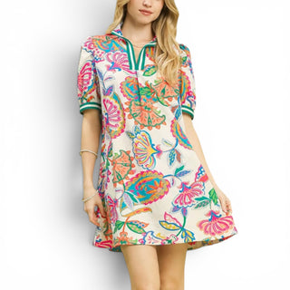 Paisley Print Striped Split Neck Dress