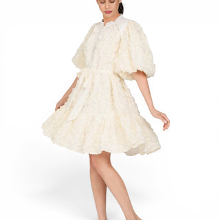 Ruffled Petal Textured Puff Dress
