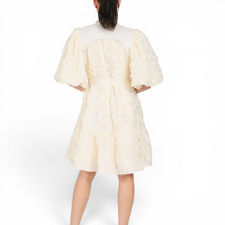 Ruffled Petal Textured Puff Dress