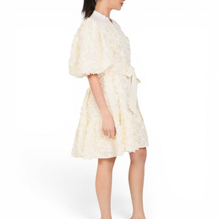 Ruffled Petal Textured Puff Dress