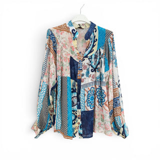 Blue Printed Gauzy Blouse