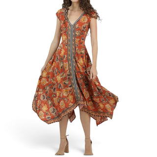 Orange V Neck A Line Dress