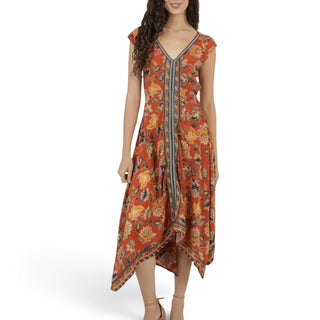 Orange V Neck A Line Dress