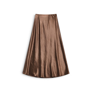 Brown Satin Shiny Bias Cut Skirt