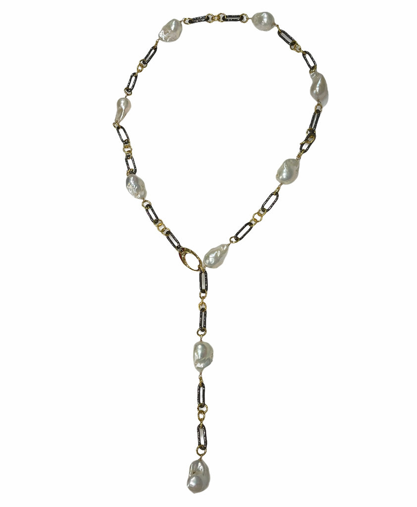 Heavy Gauge Two Tone Pearl Necklace