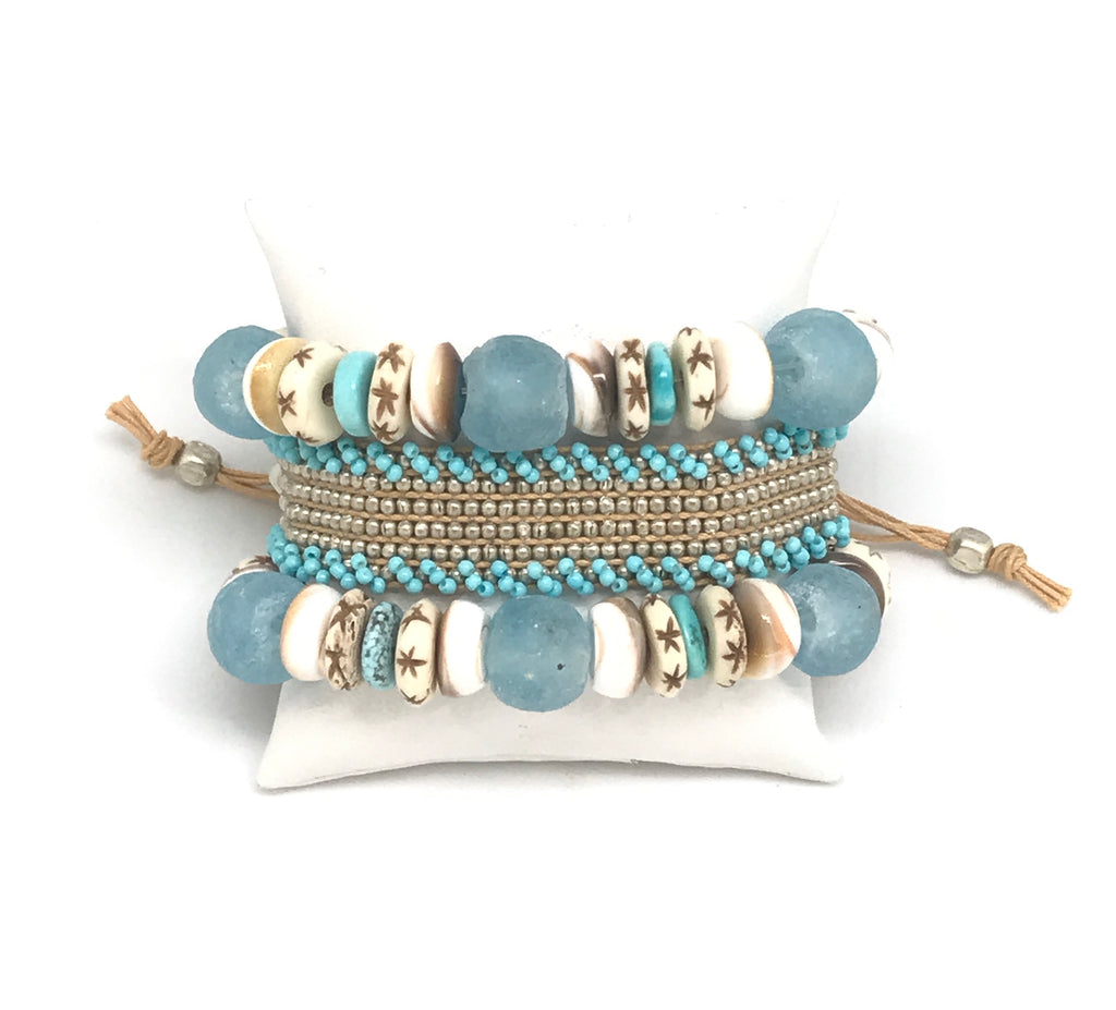 Seaglass and Turquoise Bracelet Set