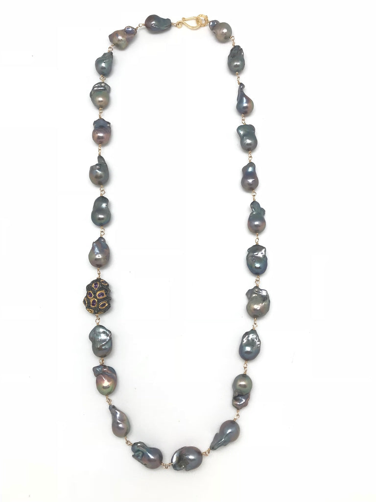 Black Baroque Pearl and Diamond Necklace