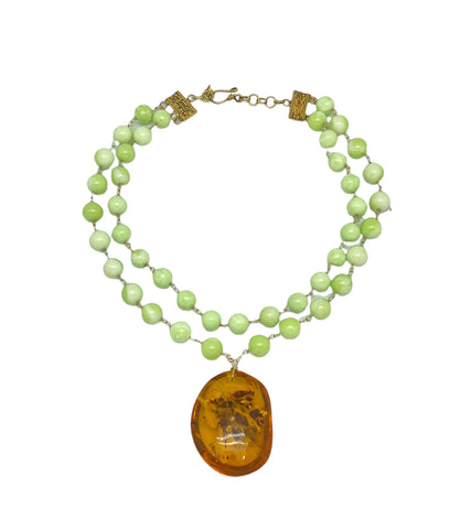 Chrysoprase And Amber Necklace