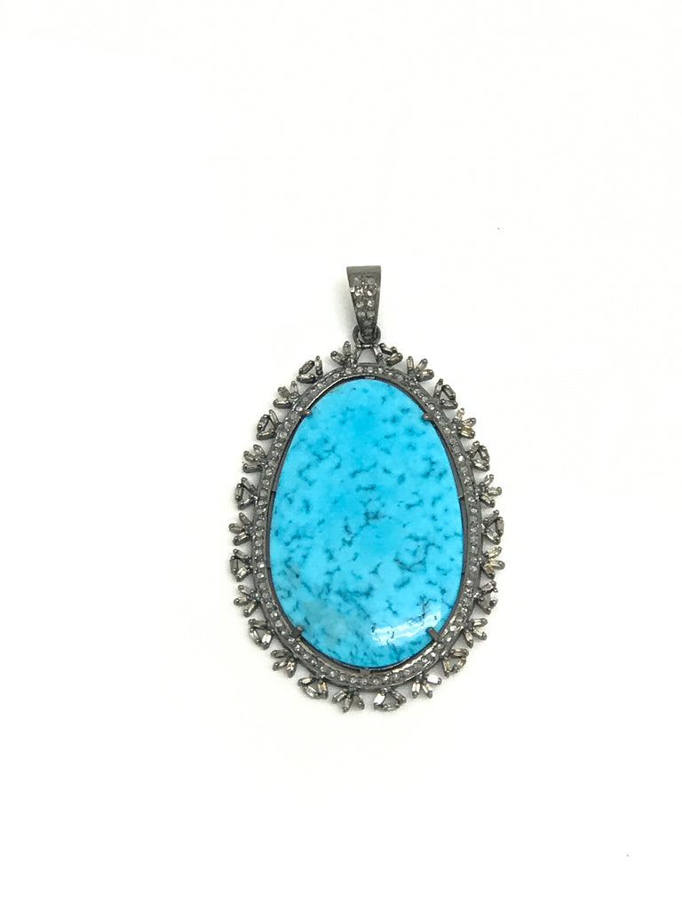Turquoise And Baguette Diamond Pendant