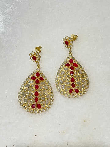 White Topaz And Ruby Earring