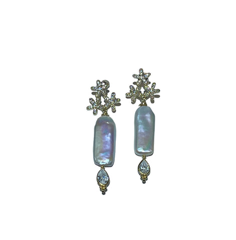 Biwa  Pearl And CZ Earring