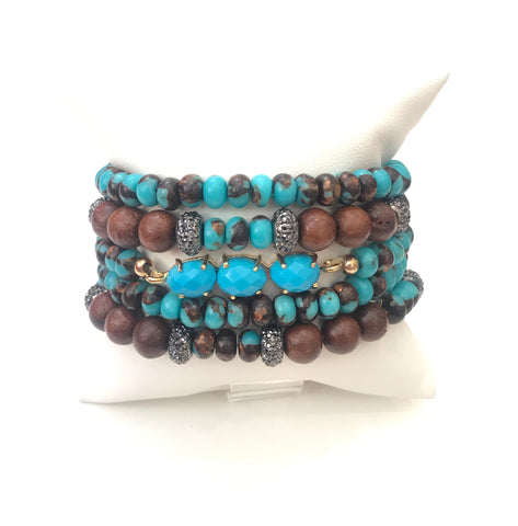 Small Turquoise And Wood Bracelet Set