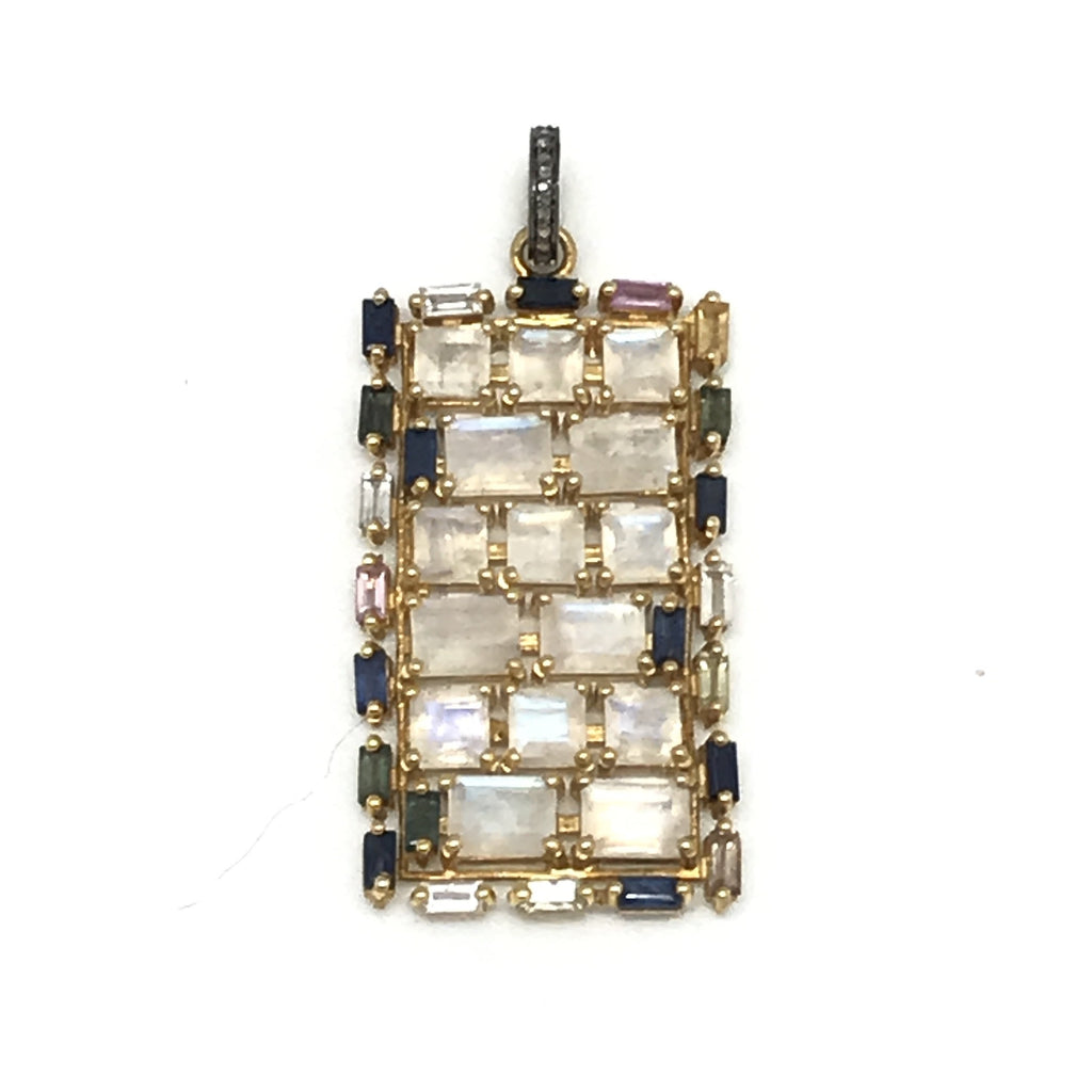 Moonstone and Sapphire Rectangle Pendant
